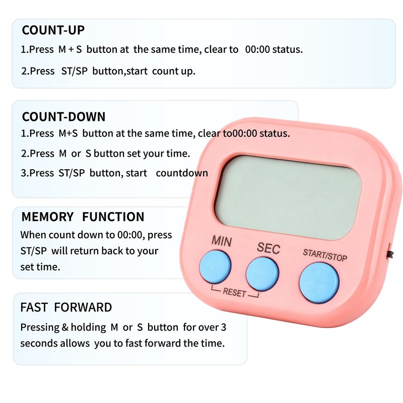 2 Pack Digital Timers, Magnetic for Kitchen & Teachers (No