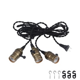 Simple Deluxe 15 Feet Triple Bulb Vintage Hanging Pendant Light Cord Kit for Indoor Decorations, Holder with an Independent Control Switch, 3, Suitable E26 Lamp Socket