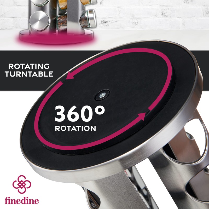 FineDine: Stainless steel round spice rack 16 Pack