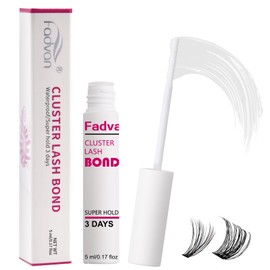 FADVAN Cluster Lash Glue Lash Bond Mascara Wand Clear/White Eyelash Glue for DIY Lash Extensions Individual Cluster Lashes Long-Lasting Waterproof Latex Free Strong Hold 72 Hours (5ml)