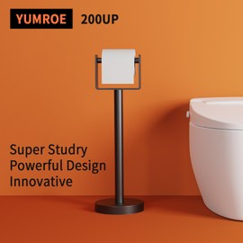 YUMORE Toilet Paper Holder Free Standing, Stainless Steel Toilet Paper Stand, Weighted Base Floor Tissue Roll Holder for Bathroom, Matte Black 200UP