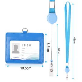 Vicloon Vicloon Kartenhalter mit Umhängeband, Horizontal ID Ausweishalter mit Umhängeband, Ausweisjojo mit Leder Kartenhalter,Doppelseitig erhältlich, für Ausstellung, Büro, Mitarbeiter-Hellblau