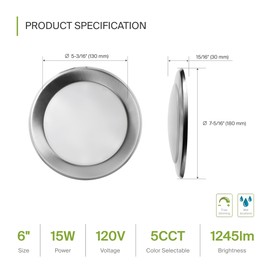 ASD LED Disk Lights 6 Inch | 2700K/3000K/3500K/4000K/5000K, 15W 1245LM | Low Profile Dimmable Flush Mount Ceiling Light, Surface Mount Fixture for Kitchen, Bedroom, Bathroom | UL - 6 Pack