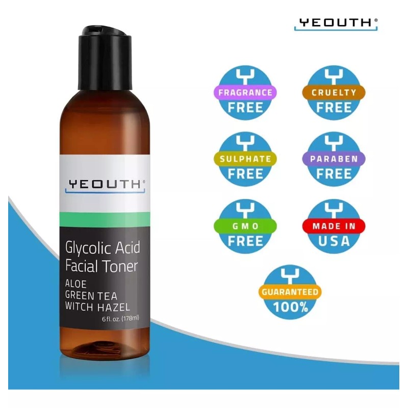 Yeouth - Tóner De Ácido Glicólico Para Cara Con Hamamelis