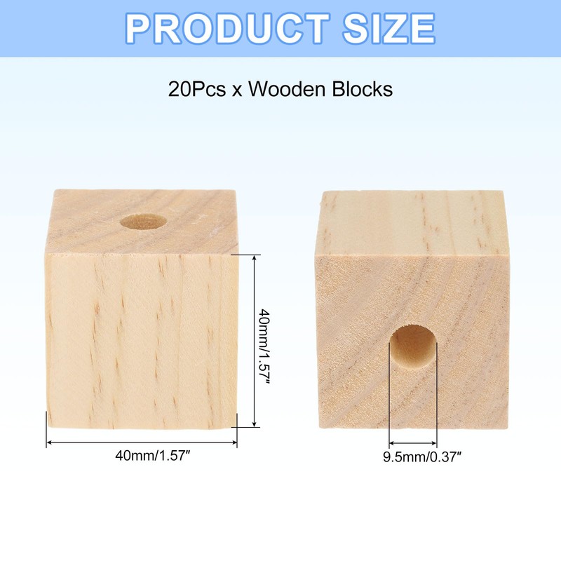 sourcing map 20Pcs Wooden Blocks with Holes, 1.6 Inch Unfinished