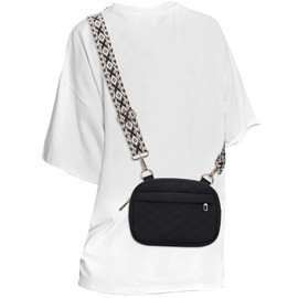 MAXTOP Small Quilted Crossbody Bags for Women Black Nylon Cross Body Purses Travel Essentials Casual Fanny Pack with Adjustable Strap,Gifts for Women