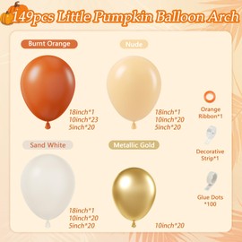BAUANOOY 149pcs Fall Balloon Arch Kit Thanksgiving Balloon Arch Little Pumkin Balloon Garland with Brown Burnt Orange Balloons Different Sizes for Birthday Little Pumpkin Wedding Fall Baby Shower Decorations