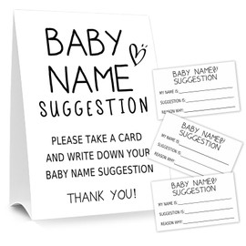 Moonle Baby Shower Games Baby Name Suggestion Sign, 5x7 Inch Kraft Standing Sign and 50 Name Suggestion Cards, Minimalist
