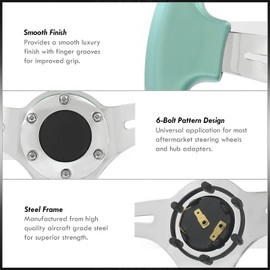 AJP Distributors Universal 350mm 14" 6 Bolts Holes Heavy Duty Steering Wheel w/Horn Button, JDM VIP 3 Spoke Steel Chrome Polished Center w/Mint Green Trim