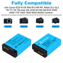 Artman 2-Pack LP-E17 Battery 1500mAh USB-C Fast Charging R50 Battery for Canon EOS R100 R50 R10 R8 RP, Rebel T8i T7i T6i T6s SL2 SL3, EOS M3, M5, M6, EOS 77D 200D 760D 800D 8000D
