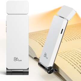 86lux Book Light, Rechargeable Reading Lights for Books in Bed, Ultralight Clip-on LED Bookmark Lamp with 3 Amber Colors & Stepless Dimming for Night Reading for Book Lovers, Kids, White