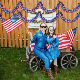 19.7 Feet 4th of July Patriotic Tinsel Garland Red White Blue Garland Artificial Independence Day Metallic Twist Hanging Garland Fireplace Wreath Decor for Staircase Railing