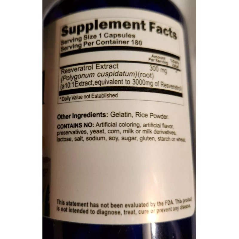 Vitamins Because Resveratrol Extract 3000mg 2X180Caps Maximum Strength USA Made