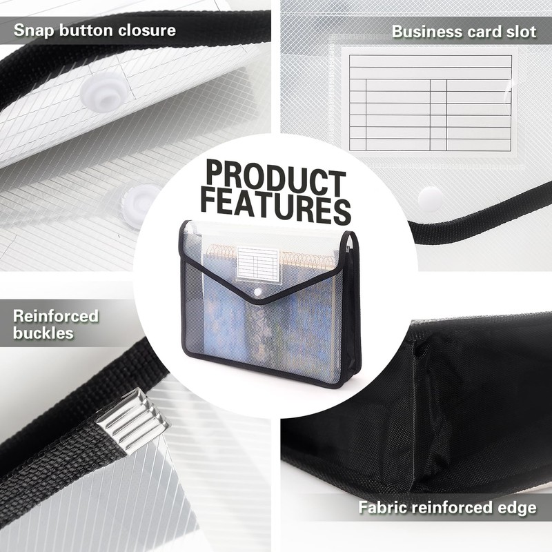 Plastic Expanding File Folder, Transparent envelopes with Snap Closure, No