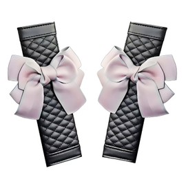 Cute Bow Leather Car Seat Belt Cover Pads Cushions Soft Shoulder Strap Covers Harness Pads Set for Car, Truck, SUV (D) (2, Pink)