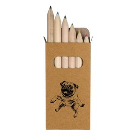 Azeeda 6 x 'Jumping Pug' Short 85mm Pencils/Coloured Pencil Set (PE00058758)