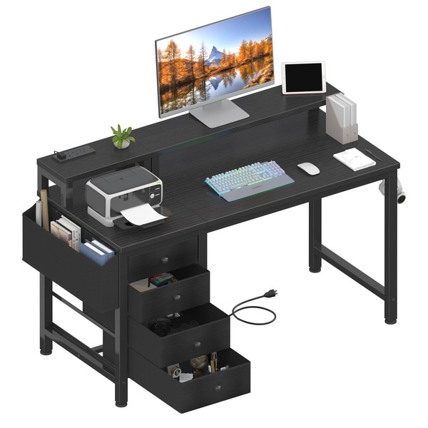 Lufeiya Gaming Desk with LED Lights and Power Outlets, 47