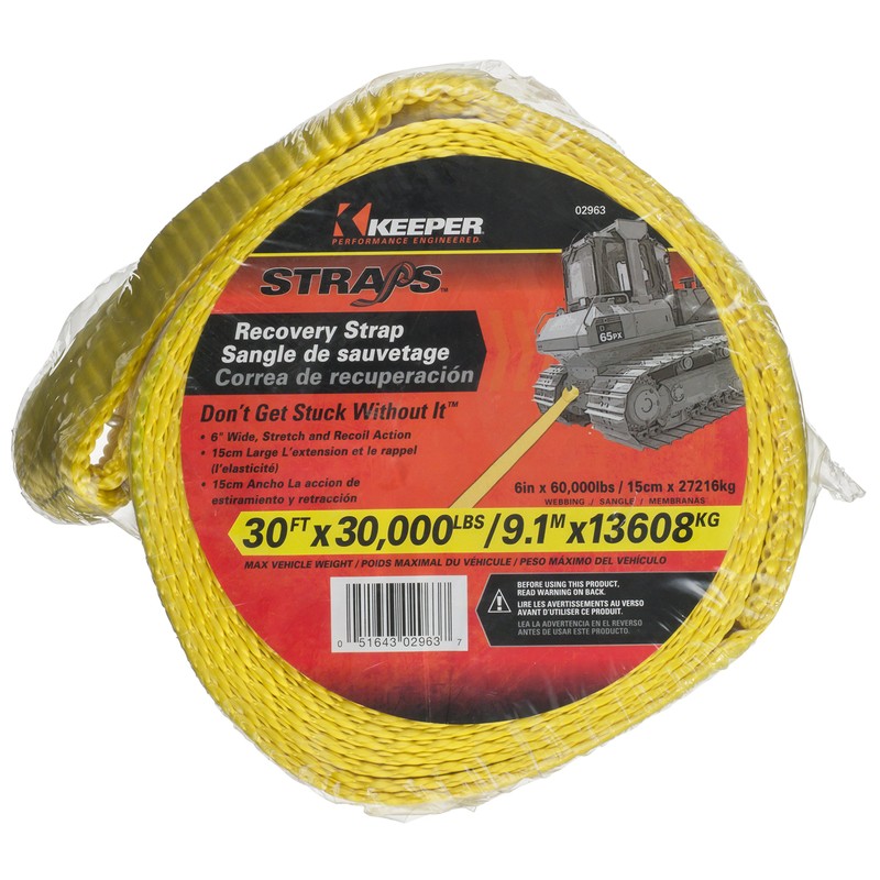 Keeper 02963 6' x 30' Vehicle Recovery Strap with Loops,