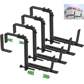 HFHOME 4PCS Adjustable Planter Window Box Planters Hanging Flower Box Holders Brackets, Heavy Duty Wall Mount Holder for Windowsills, Garden, Fences, and Balcony - Black