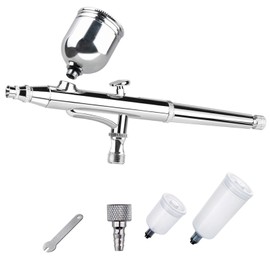 Ausuc Airbrush, Double Action, 0.01 inch (0.3 mm), 0.2 fl oz (6 cc, 20 cc, 40 cc), 3 Types of Cups, Gravity Airbrush Set, Plastic Model Painting, Hobby Painting Tool