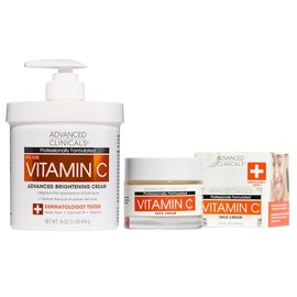 ADVANCED CLINICALS 2 PACK SET - CREMA CORPORAL VITAMINA C ILUMINACION CON A FERULICO A DE COCO Y VITAMINA E + CREMA GEL FACIAL VITAMINA C ILUMINADORA ANTIEDAD CON INGREDIENTES ANTIOXIDANTES 454GR/59ML