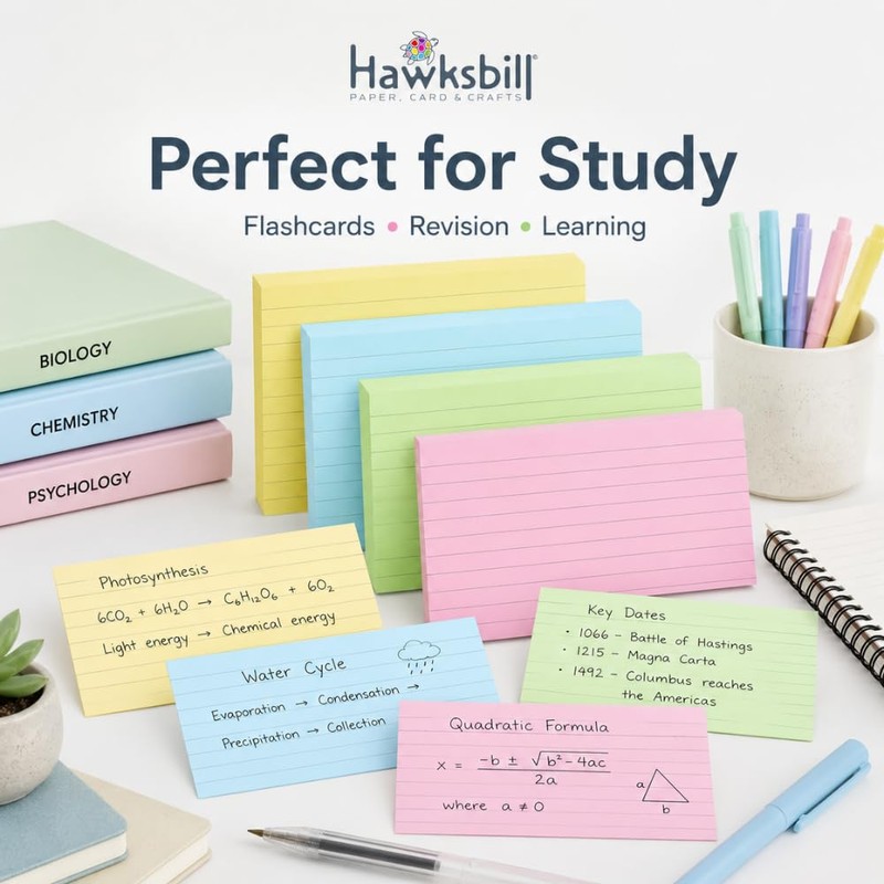 Hawksbill 250 Revision Card A6 Flash Cards Coloured Index Cards