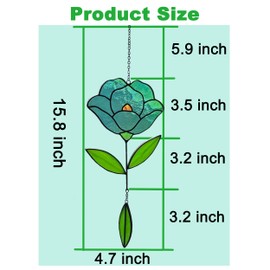 Langodeco Flower Suncatchers, Stained Glass Window Hangings, Garden Suncatchers for Window and Wall Decor (B-Green)