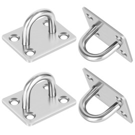 Gudui 4 Pcs Heavy Duty Eye Plate, Stainless Steel Oblong Pad Eye Plate Hook, Staple Ring Hook Loop Sail Shade Marine Hardware, Wall Ceiling Hooks Hanger for for Marine Washing Line Suspension, Silver