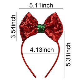 Christmas Headband Sequin Bow Headbands for Girls Red Bowknot Headband Bow Hair Bands Hairbands for Women's Hair Non Slip Knotted Bow Headband Hair Bows Accessories for Girls Christmas Party