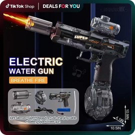 Ultimate Battle Powerful Electric Water Gun, Automatic Squirt Gun with Glowing Realistic Muzzle, 320cc High Capacity, Up to 32 FT Range, Outdoor Summer Party Toy for Adults &Kids:_M4-Blue