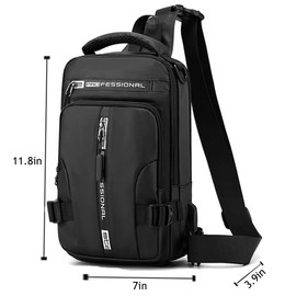 AYGCI Men Sling Bag Shoulder Crossbody Backpack with Adjustable Strap Waterproof Chest Bag with USB Charging Port Casual Daypack