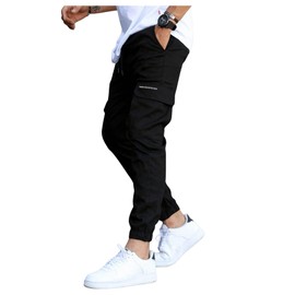 SHENHE Men's Drawstring Waist Cargo Pants Athletic Casual Joggers Trousers with Pockets Black Large