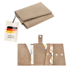 THEWO Slim Wallet Max für Männer & Frauen aus Leder, kleine Geldbörse für viele Scheine, Karten & Münzen, Mini Portemonnaie, kleiner Geldbeutel (new antik | hellbraun antik)