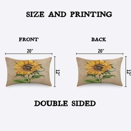 TKS MITLAN Sunflower Decorative Pillow Covers Yellow Flower Green Leaves Watercolor on White Bright Color Fall Pretty Rustic Linen Throw Pillow Covers 12x20 Inch for Sofa Couch Decoration