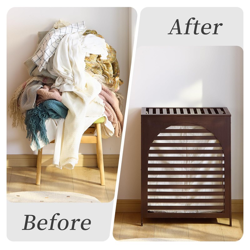 Laundry Hamper with Lid, Bamboo Clothes Laundry Basket with Handles,