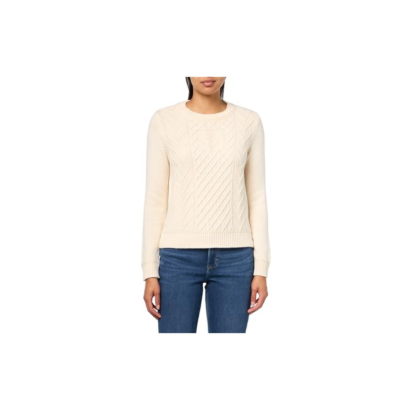 Nautica Women's Long Sleeve Anchor Crew Neck Sweater Pullover, White