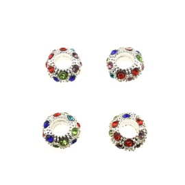 Hahiyo 11mm Diameter Rhinestone European Beads Stunning Shine Unique Characteristics Large Holes Easy Apply Reuseable Quality Alloy Mixed Color 25 Pieces for Snake Chain Earrings Bracelet NEC Spacer