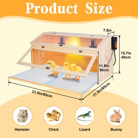 Brooder Box for Chicks, 32" Chicken Nesting Box with Heat Lamp, Thermostat, Pet Diaper, Feeder, Waterer for Quails, Bunnies, Hamsters, Lizards