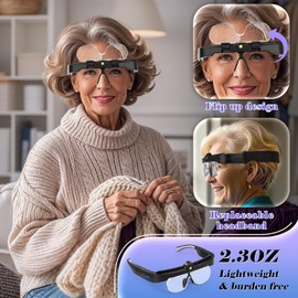 Magnifying Glass with Light, Flip-up Headband Magnifier with 3 Light Colors, 4 Detachable Lenses 1.5X to 5.0X, Hands Free Headset Magnifiers for Close Work Crafts Soldering Repair Jewelry (Black)