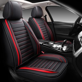 MINGBRON Seat Covers, Car Seat Covers Front Seats, Car Seat Cover, Car Seat Protector Waterproof, Car Seat Cushion Nappa Leather, BlackRed Seat Covers Carseat Cover Universal Fit for Most Cars