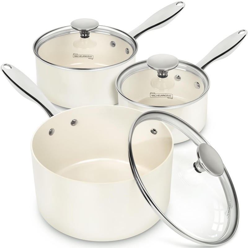 MICHELANGELO Sauce Pan Sets - Ceramic Sauce Pan with Lid,