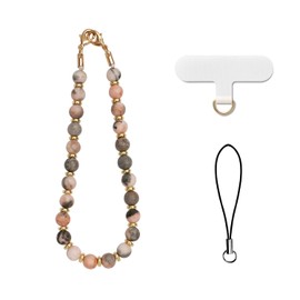 AOKSUNOVA Beaded Phone Charm Strap,Pearl Phone Wrist Strap with Tether Tab, Universal Phone Bracelet Strap for Women