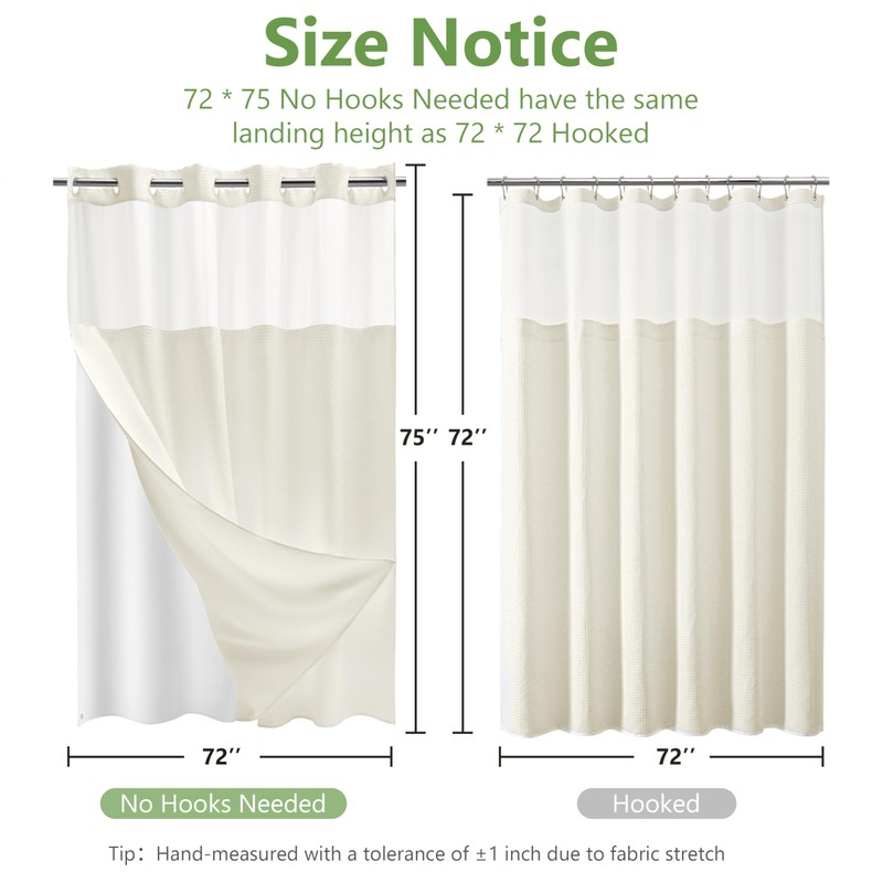 PILOTSHARK No Hook Waffle Weave Shower Curtain Set with Snap-in