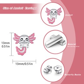 Axolotl Earrings 925 Sterling Silver Cute Animal Earrings Axolotl Stud Earrings Hypoallergenic Axolotl Jewellery Gifts for Women Girls