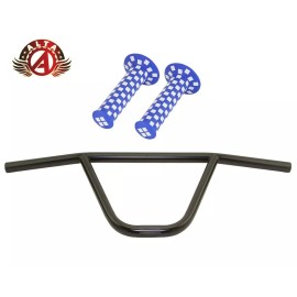 ALTA CW PRO Old School Classic Black Handlebar W/ CHECKERED BMX Style GRIPS. - Handlebar W/ Blue/White Grips