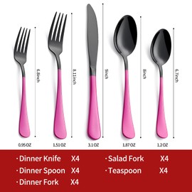 Onlycooker 20-Piece Purplish Red Silverware Set 18/0 Stainless Steel Black Silverware Set Purplish Red Handle Cutlery Black Set Service for 4 Dinner Knives Forks Spoons Flatware Set Dishwasher Safe