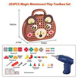 Abnaok Montessori Toy Box with Drill, Magic Montessori Play Toolbox, Children's Screws Toy, Montessori Toy from 3 Years