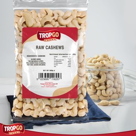 Tropgo Raw Cashew Nuts - Large & Tasty Cashews - Packed Fresh Premium Quality Cashew Nut - Healthy for the Heart, High in Fibre & Minerals - Perfect for Snacking (500g)