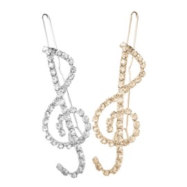 Gatuida 2pcs Rhinestone Music Note Hair Clips Lightweight Sparkle Barrettes for Women Flexible Side Hairpins for Thick Thin Curly Straight Hair Party Accessories for Christmas and Costume