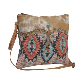 Myra Bag Western Leather Crossbody Bag for Women - Upcycled Canvas Shoulder Bag Rose Dash